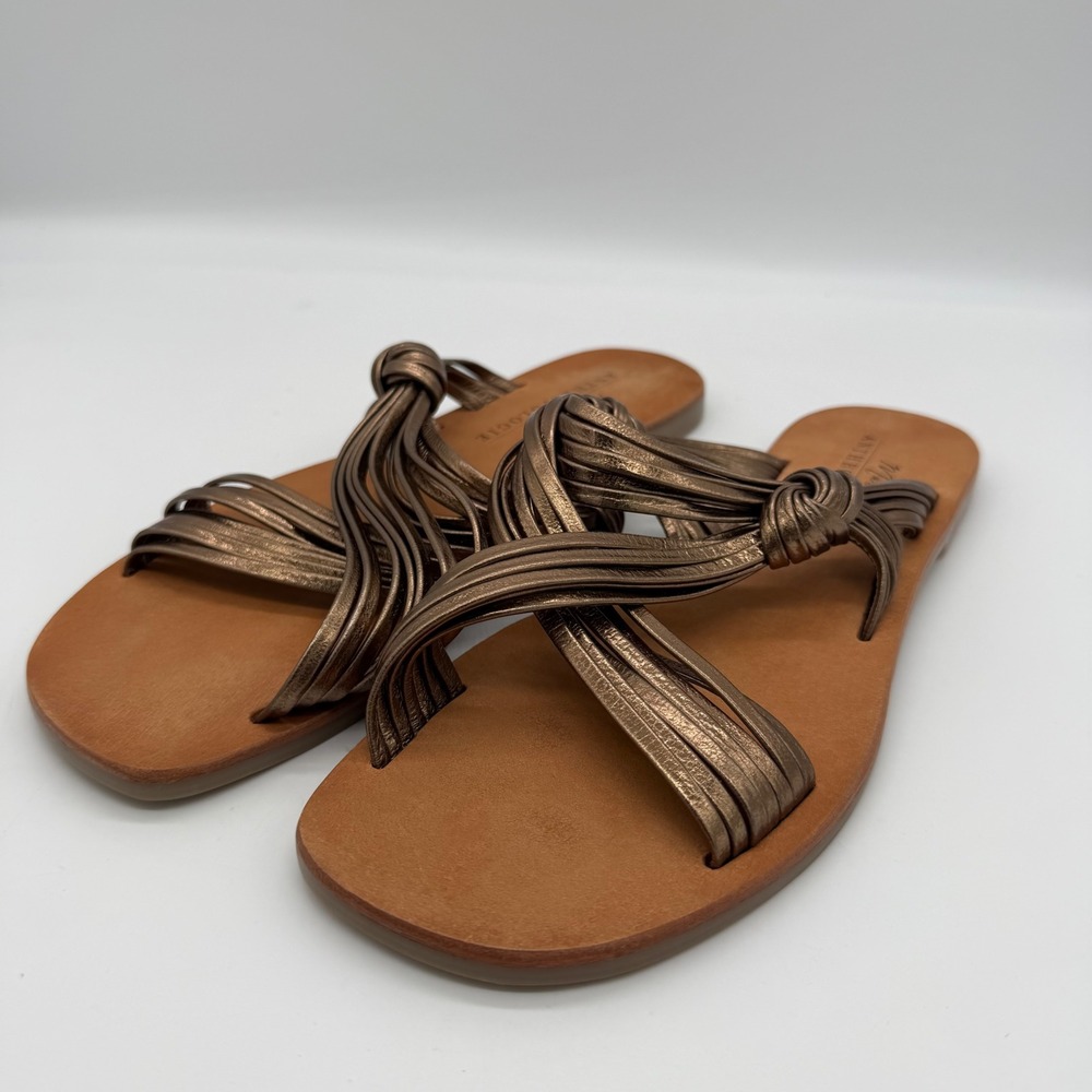 Matisse Anthropologie Mystic Metallic Bronze Strappy Flat Slide Sandals 8M